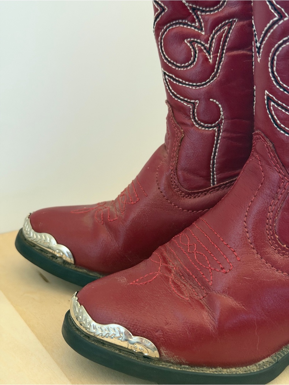 Kids Red Western Cowboy Boots with Silver Toe Accent - Picture 9 of 13